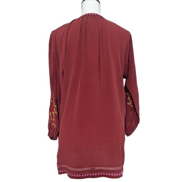 Johnny Was NEW Peyton Silk Blouse Long Slv Embroidered Sz S Tasseled Oversized - Picture 3 of 9